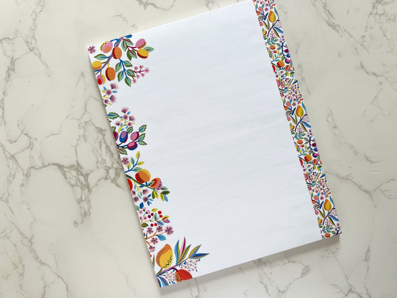Stone Fruit Letter Writing Notepad- Lightly Lined