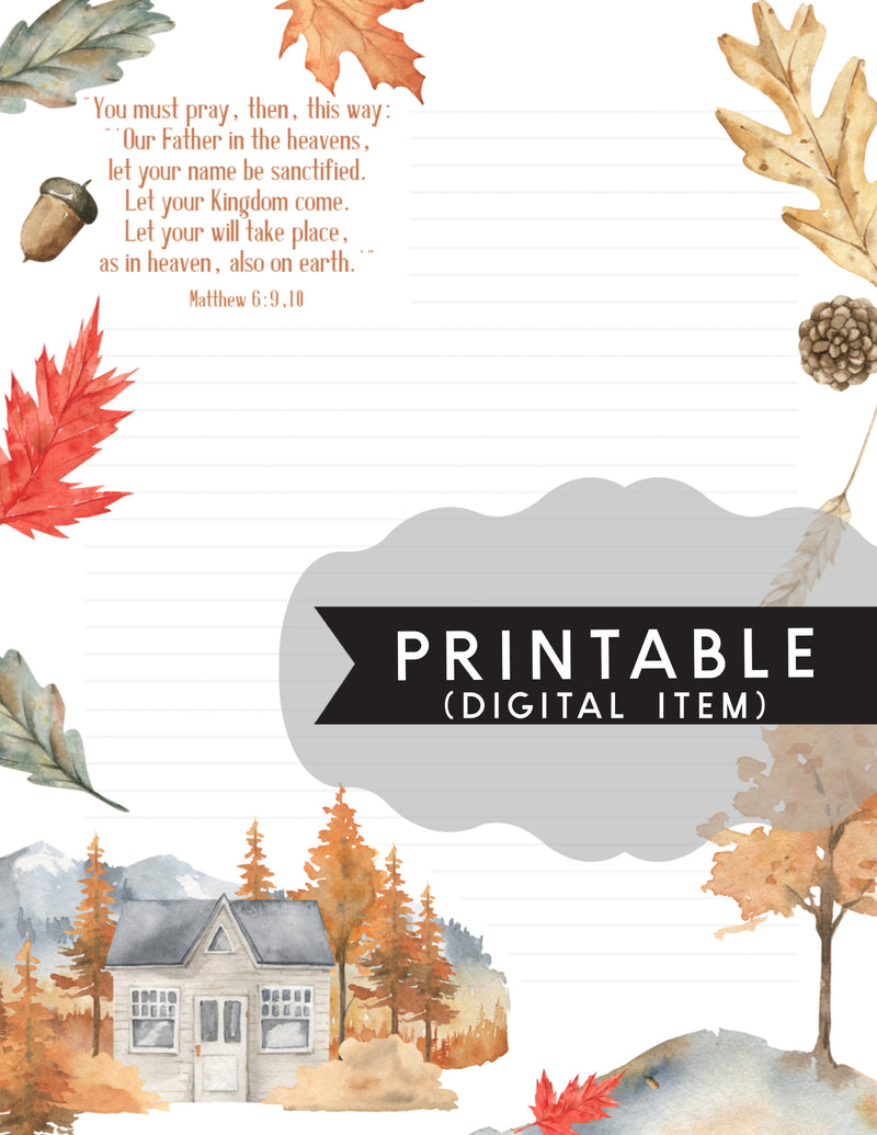 Cozy Autumn Home Matthew 6:9,10  Letter Writing Printable