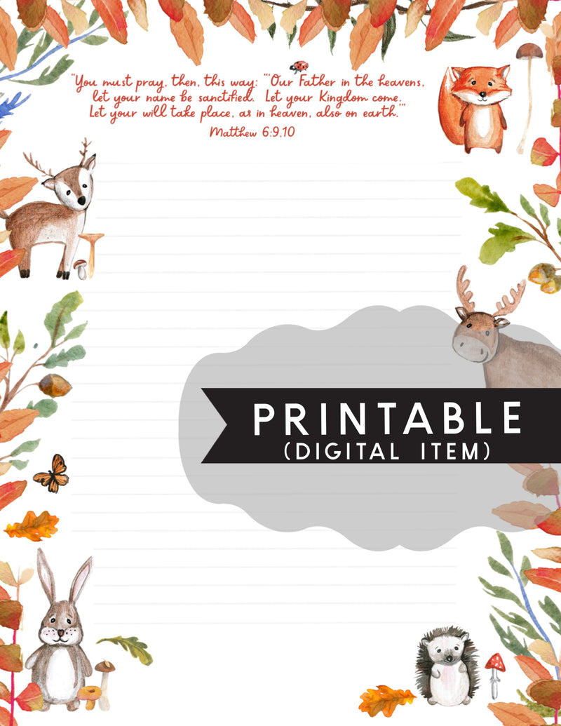 Woodland Creatures Matthew 6:1 Letter Writing Printable