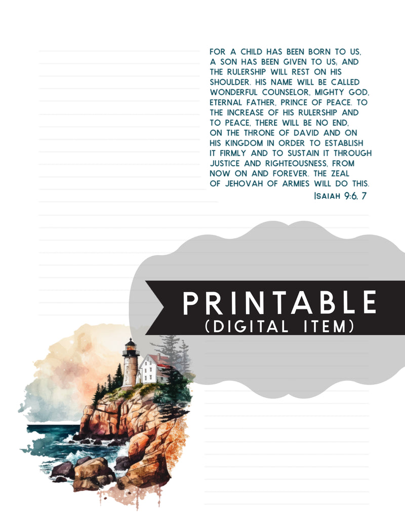 Lighthouse Isaiah 9:6,7 Letter Writing Printable