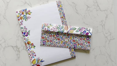 Stone Fruit Letter Writing Set - Lightly Lined Notepad and Envelopes