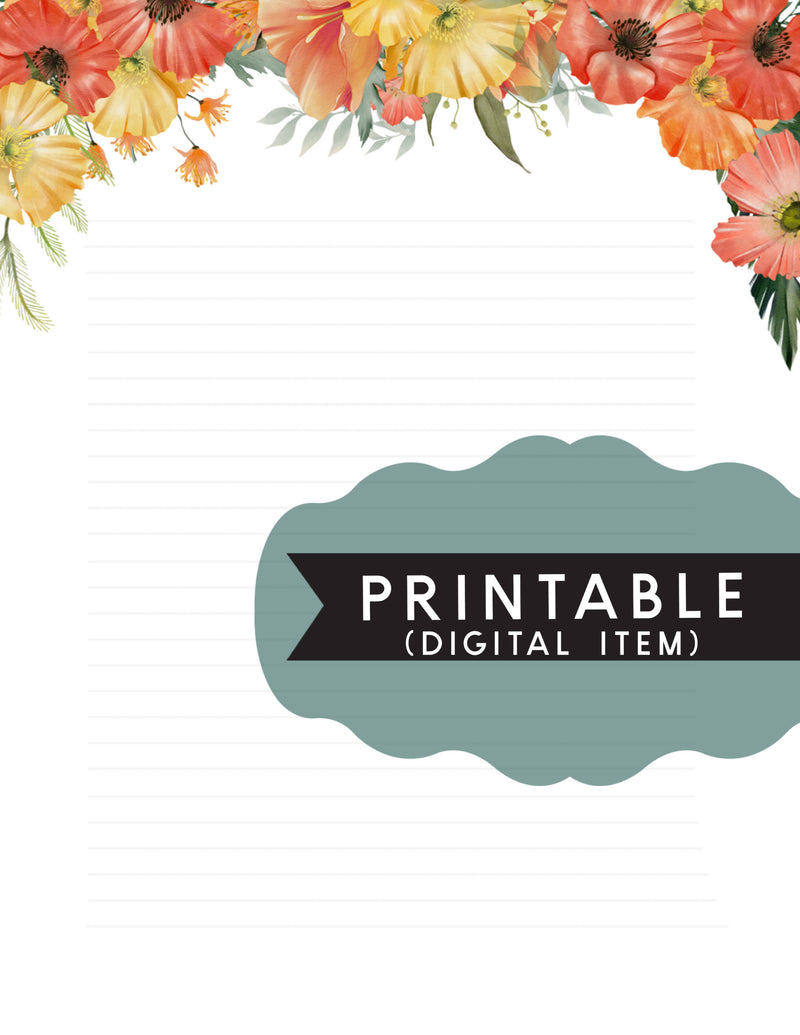 Sunset Floral Letter Writing Printable