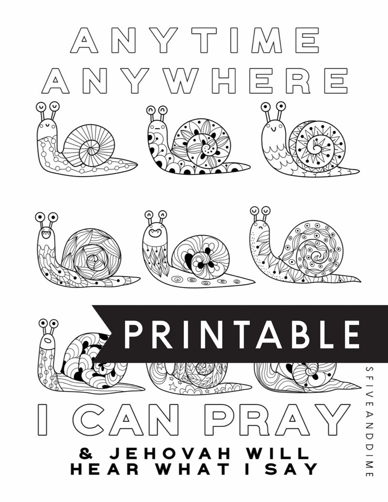 Anytime Anywhere I Can Pray Snail Kids Coloring Page
