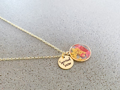 Spiritual Sister Dried Flower Gold Necklace