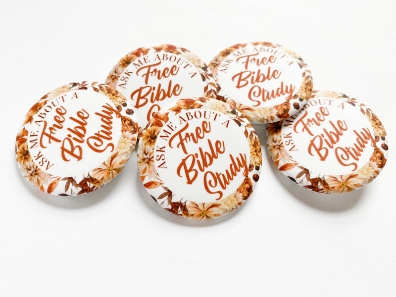 Ask Me About A Free Bible Study Pins - Autumn Floral
