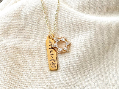He Will Make You Strong Art Decco Gold Necklace
