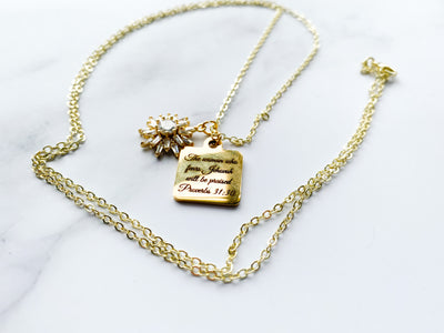 The Woman Who Fears Jehovah Will Be Praised Rhinestone Gold Necklace
