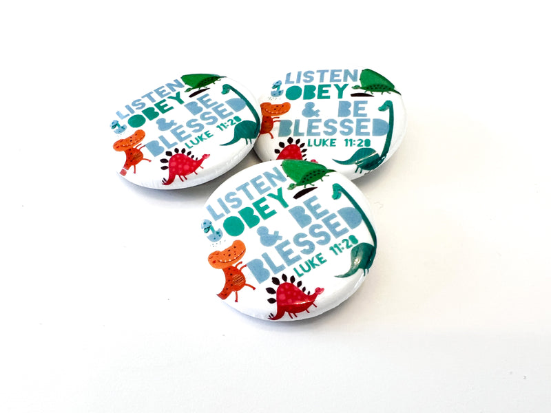 Dinosaur Listen Obey and Be Blessed Kids Pins