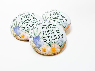 Ask Me About A Free Bible Study Pins - Peaceful Floral
