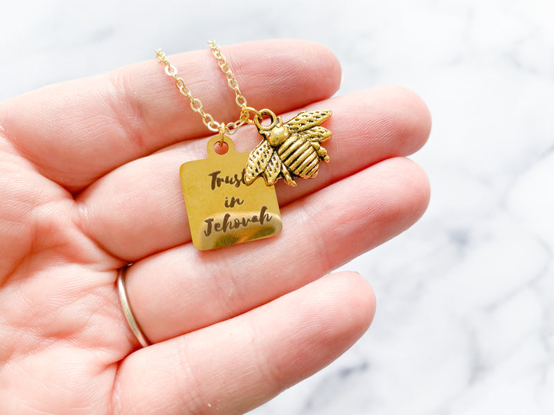Trust in Jehovah Bee Gold Necklace
