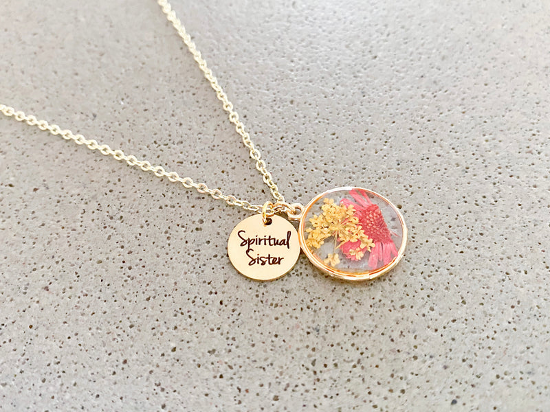 Spiritual Sister Dried Flower Gold Necklace